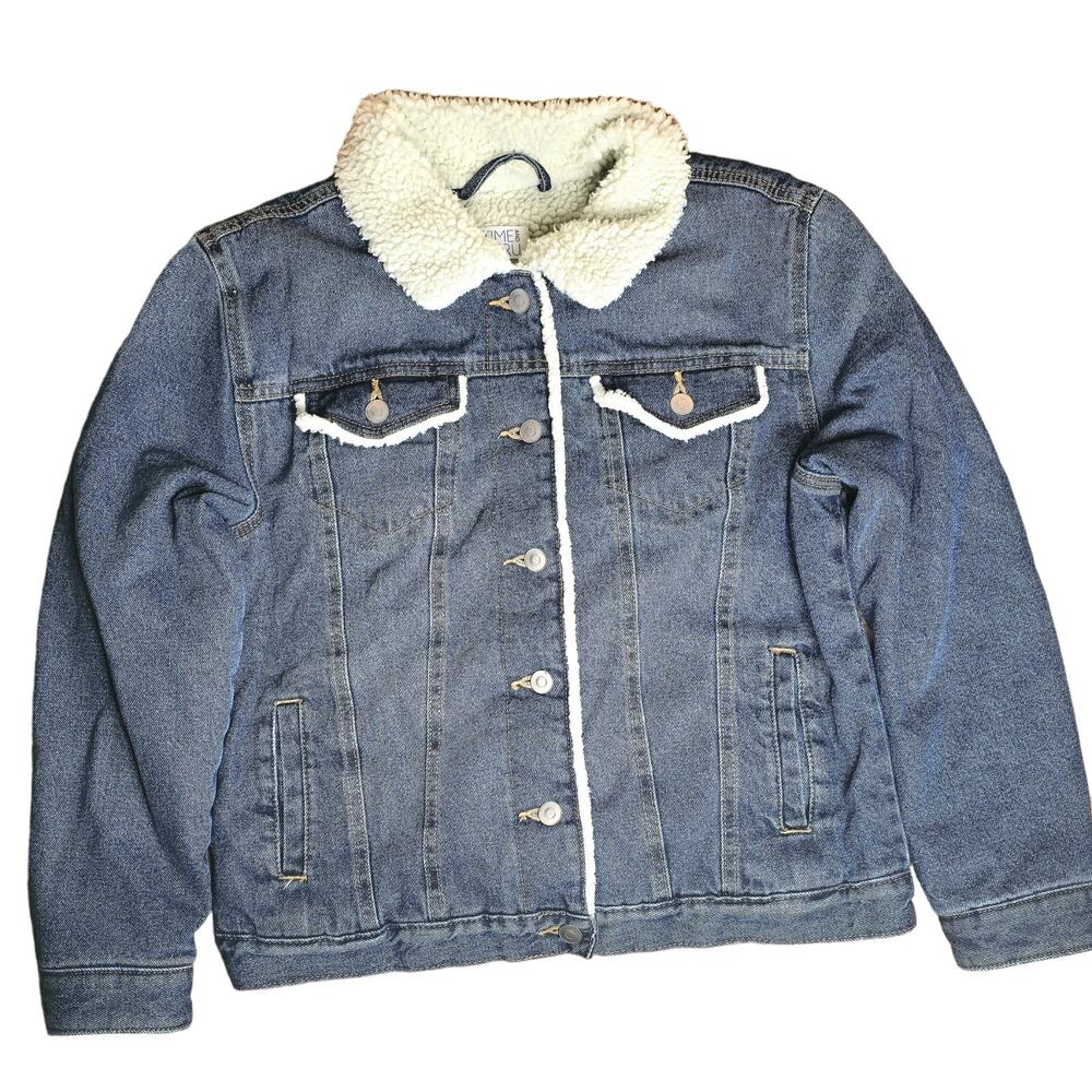 Women's Time and Tru Sherpa Lined Jean Trucker Jacket. Med Wash, Size S